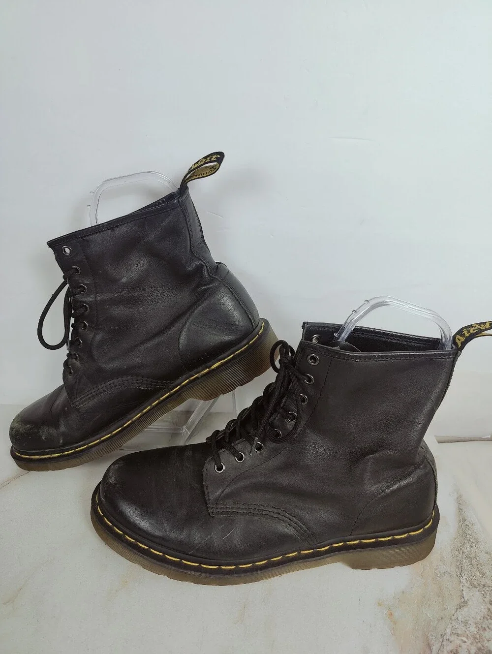 Dr. Martens Black Leather Lace Up Combat Boots, 11(M) 12(W)